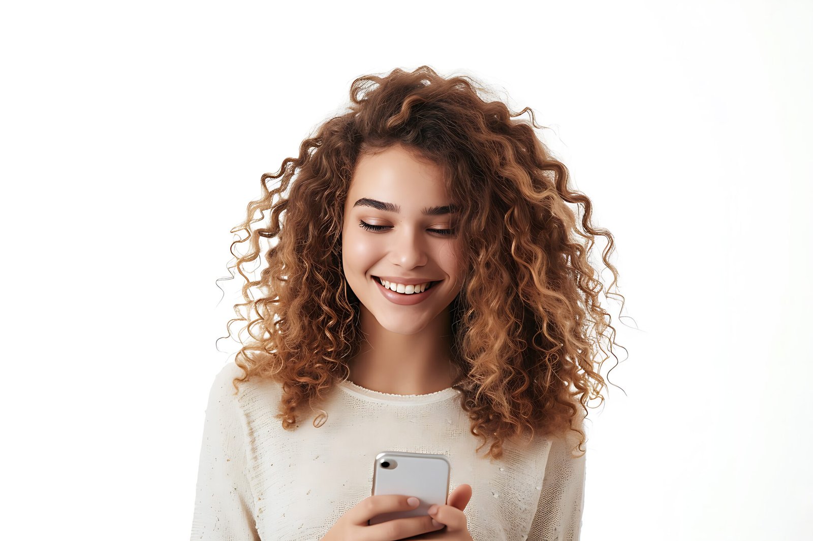 phone charisma, curly haired model embraces cellphone technology